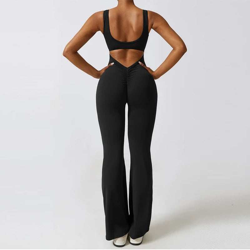 Sexy Back V Jumpsuit Gym Set Women Training Yoga Suit Sportswear Women Sports Jumpsuit Fitness Rompers Stretch Workout Bodysuits